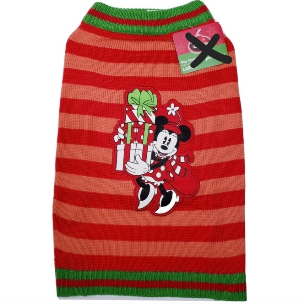 Disney Pets Holiday Collection Minnie Mouse Stripped Knit Sweater  Size L NWOT